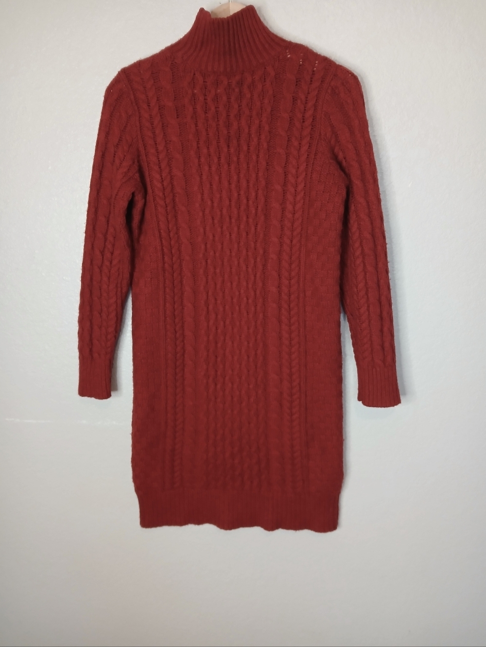 Ann Taylor Wool Blend Red Cable Knit Mock Neck Sweater Dress Long Sleeve Size M - Picture 7 of 9